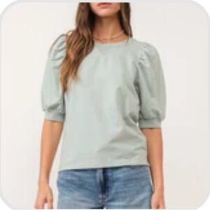 Taryn Puff Sleeve Sweatshirt Top in Aloe